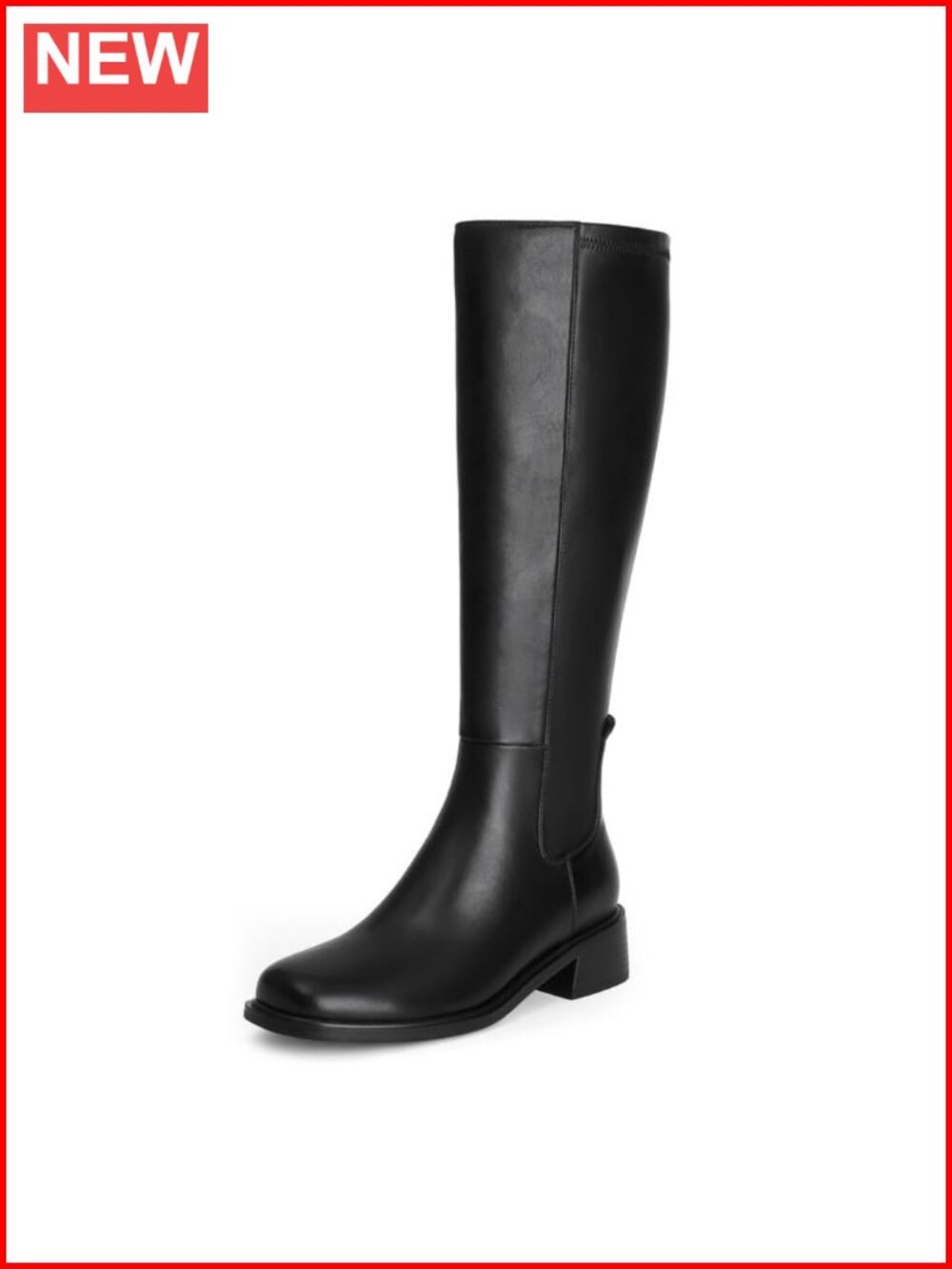 Faux Leather Knee High Boots Low Heel Square Toe Tall Boots